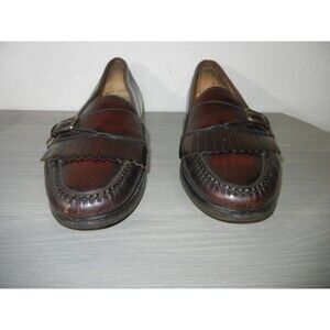 Cole Haan Shoes Men 11 D Kiltie Loafers Burgundy Leather Buckle Slip On Low wine